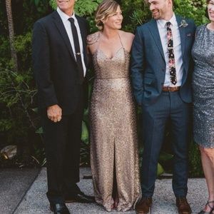 Amsale Samantha Latte Sequin Bridesmaid Dress